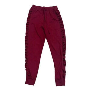 Touch Me Burgundy Ruffle Sides Joggers M